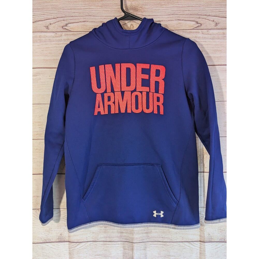 UNDER ARMOUR HOODIE YOUTH LARGE PURPLE PINK PULLOVER STORM HOODED SWEATSHIRT